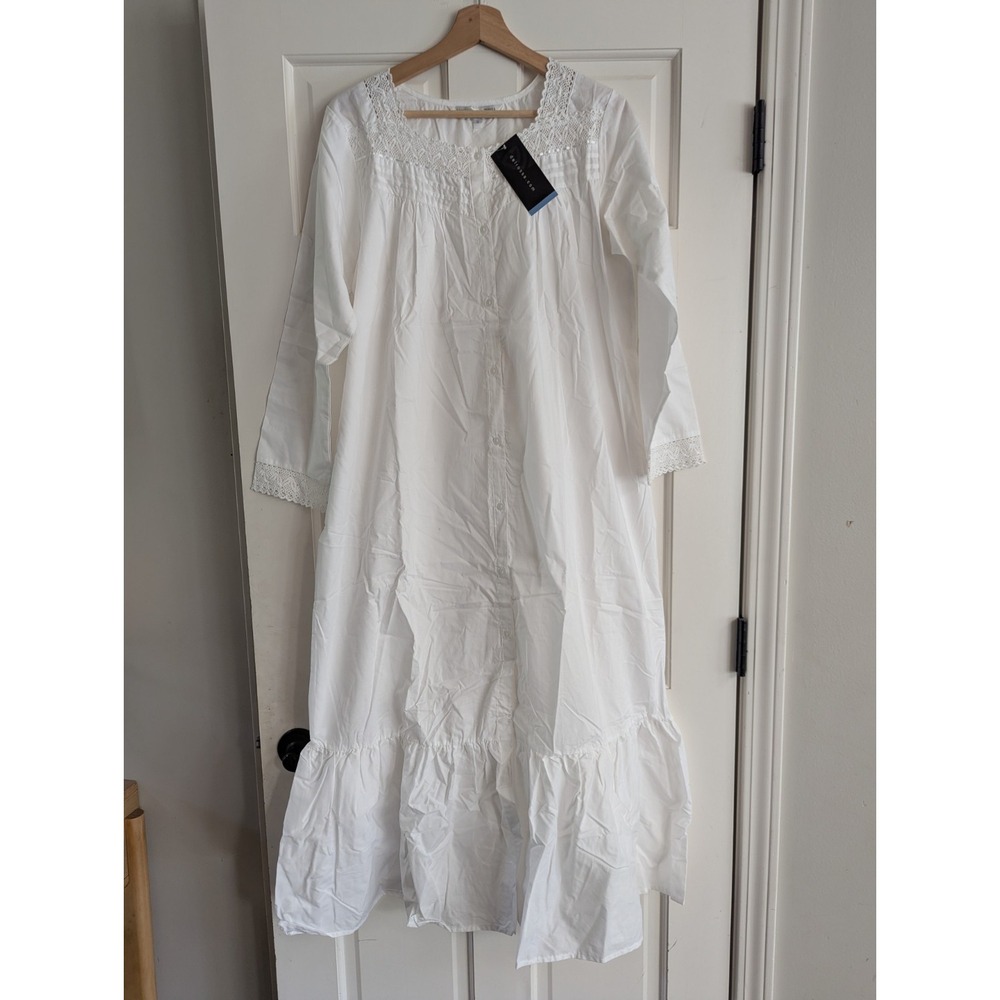 NEW Women's Alexander Del Rossa Cottagecore Nightgown White Cotton Size S Small